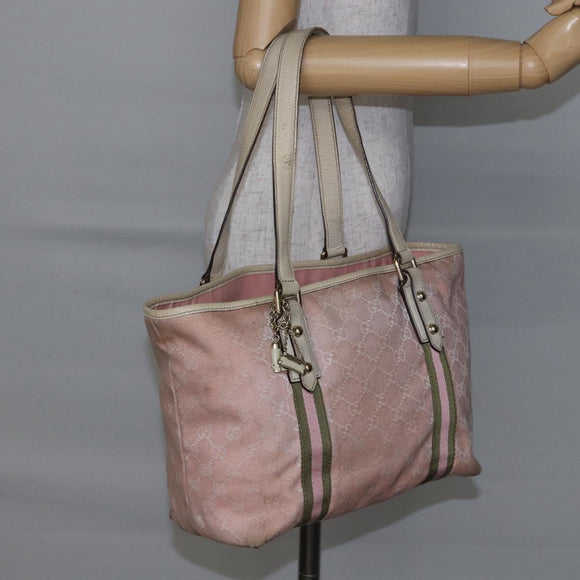 GUCCI GG Canvas Sherry Line Tote Bag Pink Gold 137396 Auth 144533