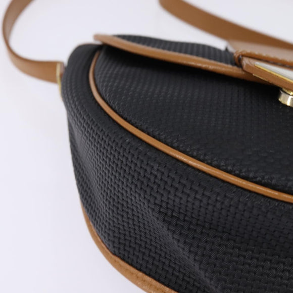 SAINT LAURENT Shoulder Bag Coated Canvas Black Brown gold Auth 144544