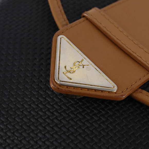 SAINT LAURENT Shoulder Bag Coated Canvas Black Brown gold Auth 144544