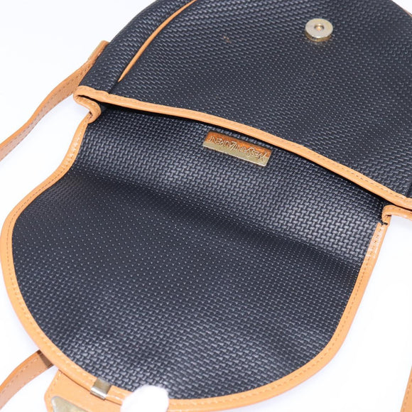 SAINT LAURENT Shoulder Bag Coated Canvas Black Brown gold Auth 144544