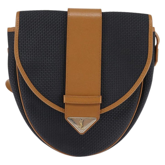 SAINT LAURENT Shoulder Bag Coated Canvas Black Brown gold Auth 144544