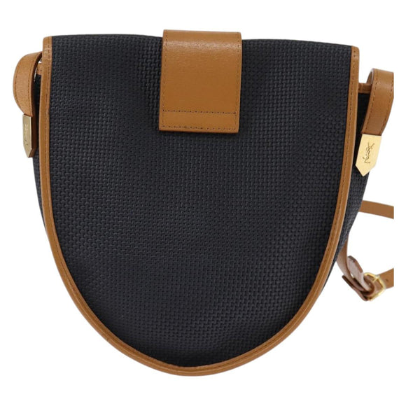 SAINT LAURENT Shoulder Bag Coated Canvas Black Brown gold Auth 144544