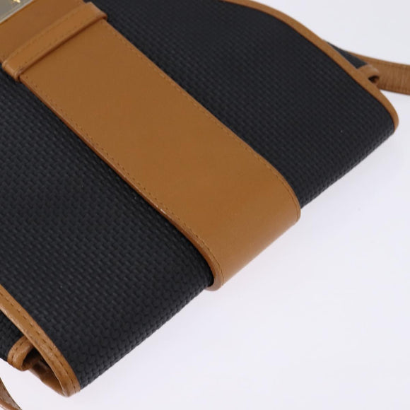 SAINT LAURENT Shoulder Bag Coated Canvas Black Brown gold Auth 144544