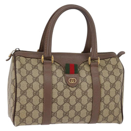 GUCCI GG Supreme Web Sherry Line Hand Bag PVC Beige Gold Auth 144545
