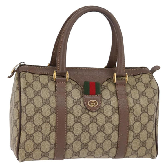GUCCI GG Supreme Web Sherry Line Hand Bag PVC Beige Gold Auth 144545