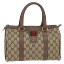 GUCCI GG Supreme Web Sherry Line Hand Bag PVC Beige Gold Auth 144545-13