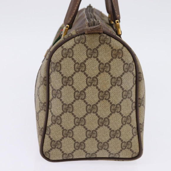 GUCCI GG Supreme Web Sherry Line Hand Bag PVC Beige Gold Auth 144545