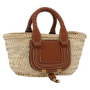 Chloe Mercy Tote Bag Raffia Leather Beige Brown Auth 144547A-1