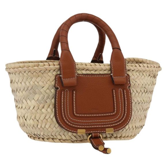 Chloe Mercy Tote Bag Raffia Leather Beige Brown Auth 144547A