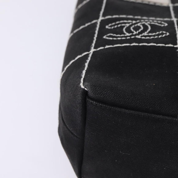 CHANEL Choco Bar COCO Mark Hand Bag Canvas Black Gold CC Auth 144563