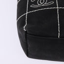 CHANEL Choco Bar COCO Mark Hand Bag Canvas Black Gold CC Auth 144563-12