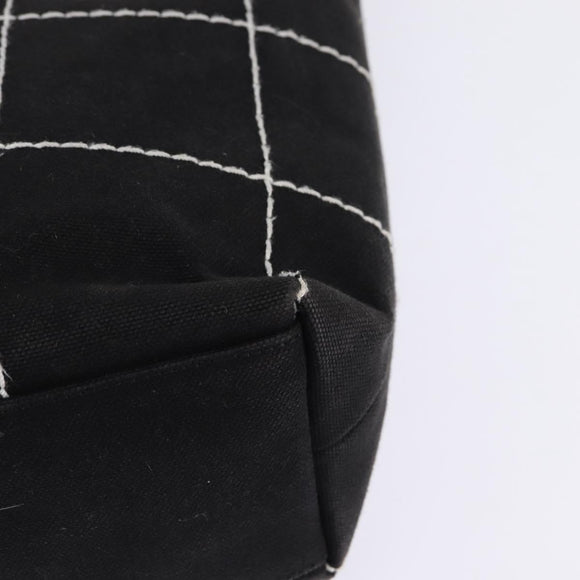 CHANEL Choco Bar COCO Mark Hand Bag Canvas Black Gold CC Auth 144563