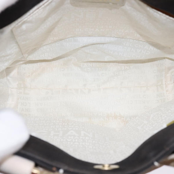 CHANEL Choco Bar COCO Mark Hand Bag Canvas Black Gold CC Auth 144563