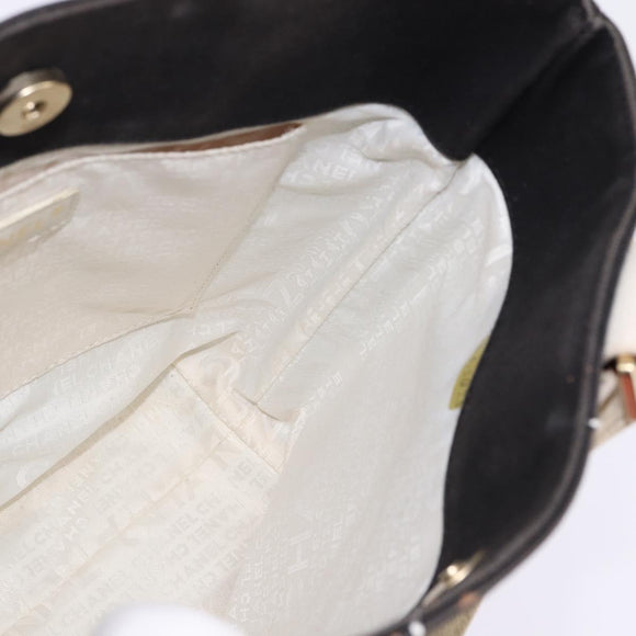 CHANEL Choco Bar COCO Mark Hand Bag Canvas Black Gold CC Auth 144563