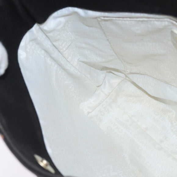 CHANEL Choco Bar COCO Mark Hand Bag Canvas Black Gold CC Auth 144563