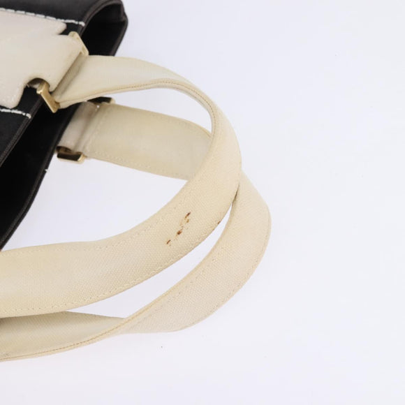 CHANEL Choco Bar COCO Mark Hand Bag Canvas Black Gold CC Auth 144563