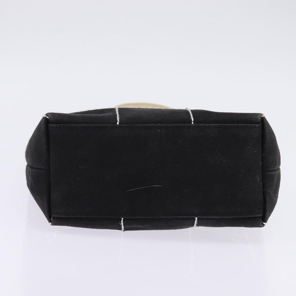 CHANEL Choco Bar COCO Mark Hand Bag Canvas Black Gold CC Auth 144563