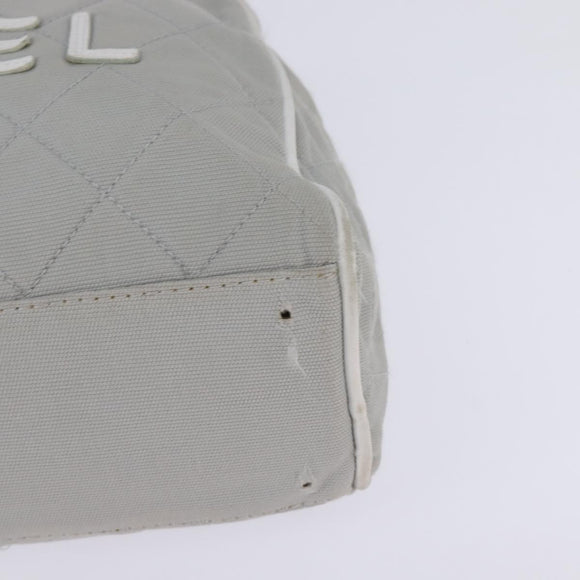 CHANEL Matelasse Hand Bag Canvas Gray Silver CC Auth 144564