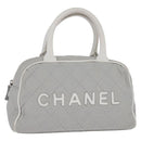 CHANEL Matelasse Hand Bag Canvas Gray Silver CC Auth 144564-1