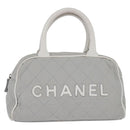 CHANEL Matelasse Hand Bag Canvas Gray Silver CC Auth 144564-13