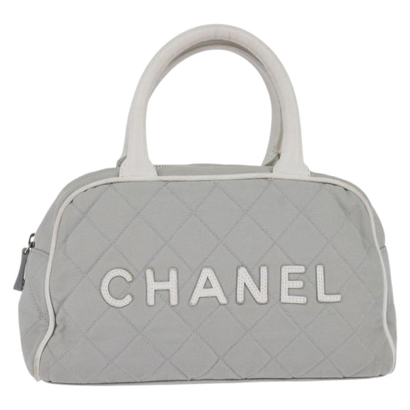 CHANEL Matelasse Hand Bag Canvas Gray Silver CC Auth 144564