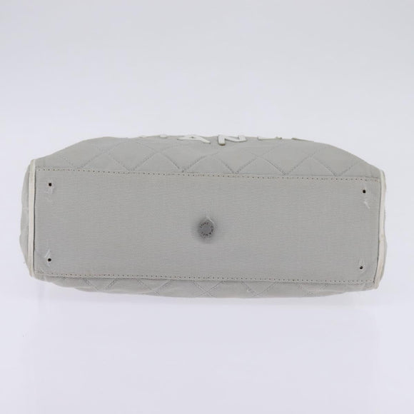 CHANEL Matelasse Hand Bag Canvas Gray Silver CC Auth 144564