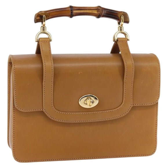 GUCCI Bamboo Hand Bag Leather Brown Gold 000 113 0231 Auth 144565