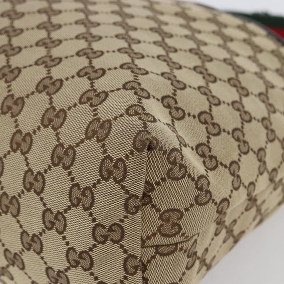 GUCCI GG Canvas Web Sherry Line Shoulder Bag Beige Silver 189751 Auth 144567