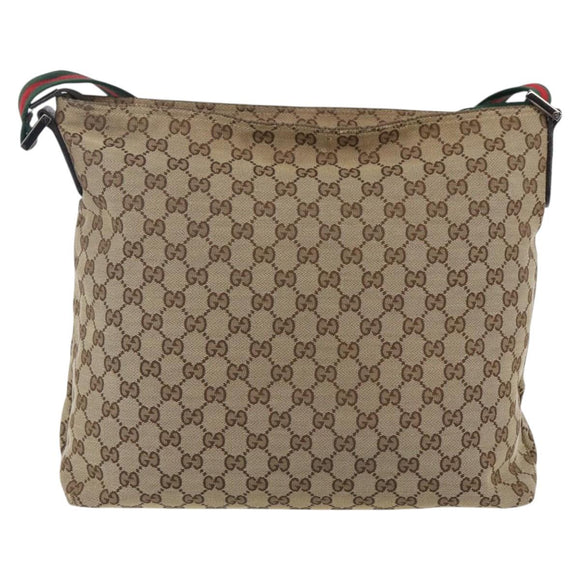 GUCCI GG Canvas Web Sherry Line Shoulder Bag Beige Silver 189751 Auth 144567