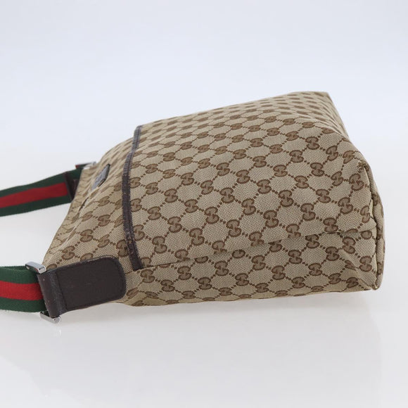 GUCCI GG Canvas Web Sherry Line Shoulder Bag Beige Silver 189751 Auth 144567