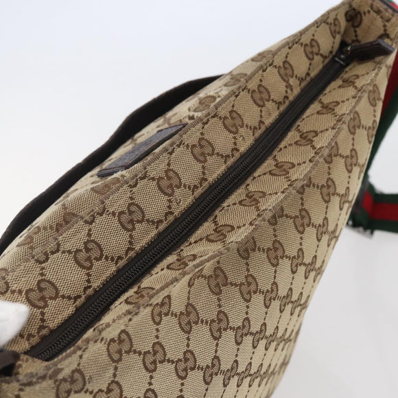 GUCCI GG Canvas Web Sherry Line Shoulder Bag Beige Silver 189751 Auth 144567