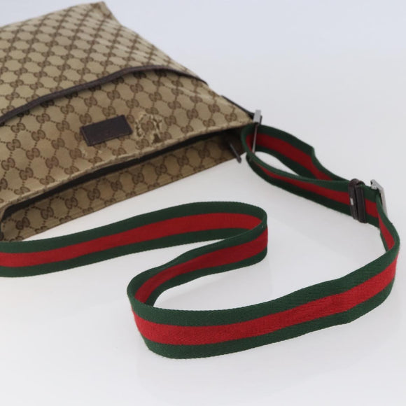 GUCCI GG Canvas Web Sherry Line Shoulder Bag Beige Silver 189751 Auth 144567