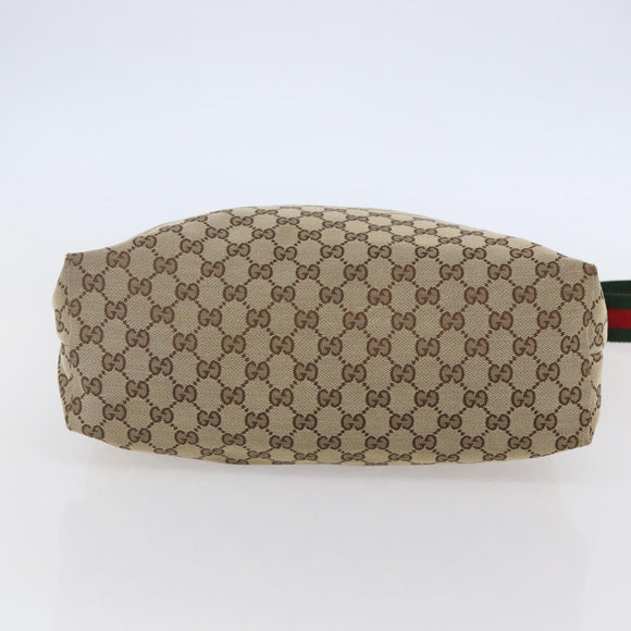 GUCCI GG Canvas Web Sherry Line Shoulder Bag Beige Silver 189751 Auth 144567