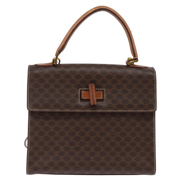 CELINE Macadam Canvas Hand Bag PVC Leather 2way Brown Gold Auth 144580