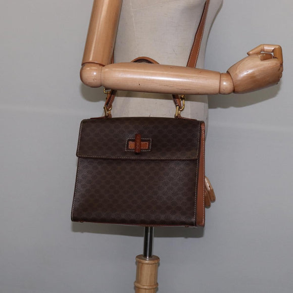 CELINE Macadam Canvas Hand Bag PVC Leather 2way Brown Gold Auth 144580