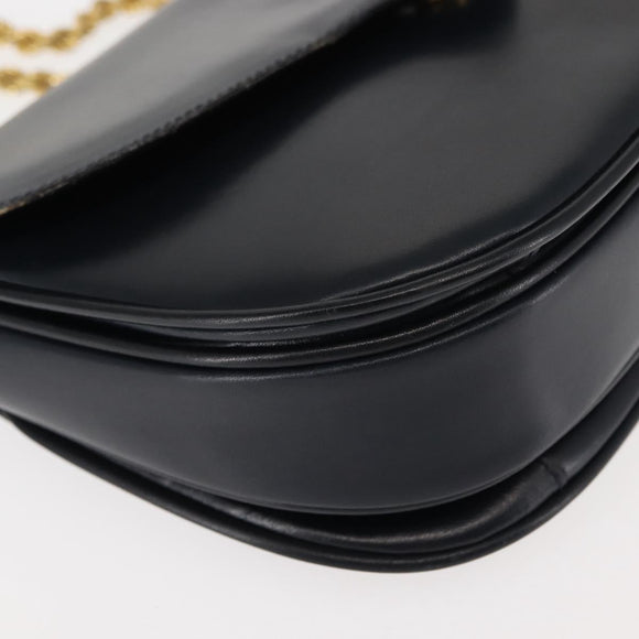 CELINE Chain Shoulder Bag Leather Navy Gold Auth 144581