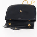 CELINE Chain Shoulder Bag Leather Navy Gold Auth 144581-10