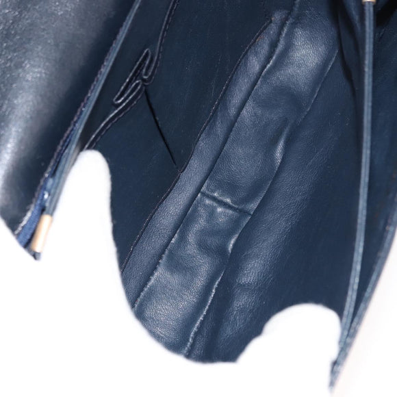 CELINE Chain Shoulder Bag Leather Navy Gold Auth 144581