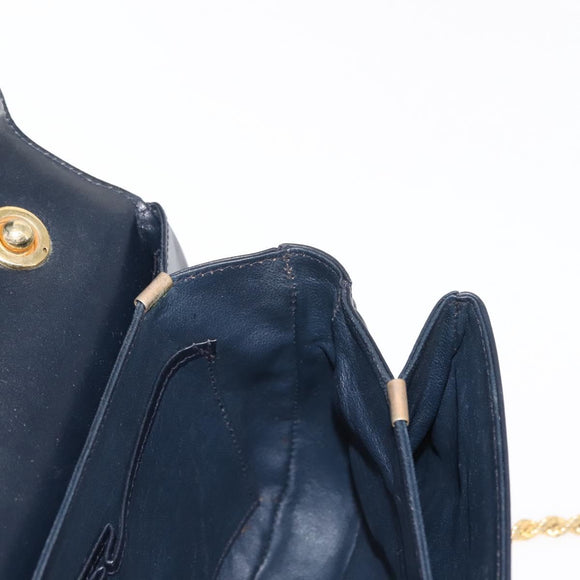 CELINE Chain Shoulder Bag Leather Navy Gold Auth 144581