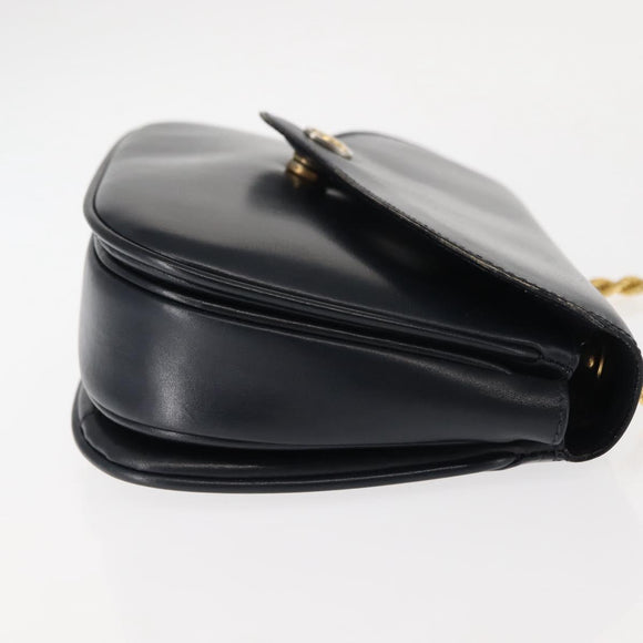 CELINE Chain Shoulder Bag Leather Navy Gold Auth 144581