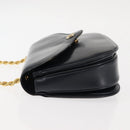CELINE Chain Shoulder Bag Leather Navy Gold Auth 144581-4