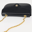 CELINE Chain Shoulder Bag Leather Navy Gold Auth 144581-6