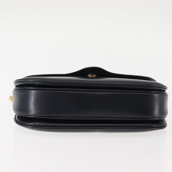 CELINE Chain Shoulder Bag Leather Navy Gold Auth 144581