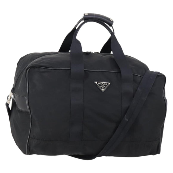 PRADA Boston Bag Nylon 2way Black Silver Auth 144598