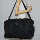PRADA Boston Bag Nylon 2way Black Silver Auth 144598-23