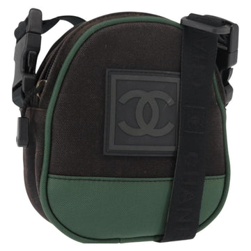 CHANEL Sports COCO Mark Shoulder Bag Canvas Black Green CC Auth 144599