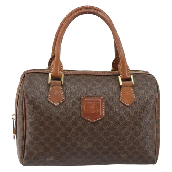 CELINE Macadam Canvas Hand Bag PVC Leather Brown Gold Auth 144603
