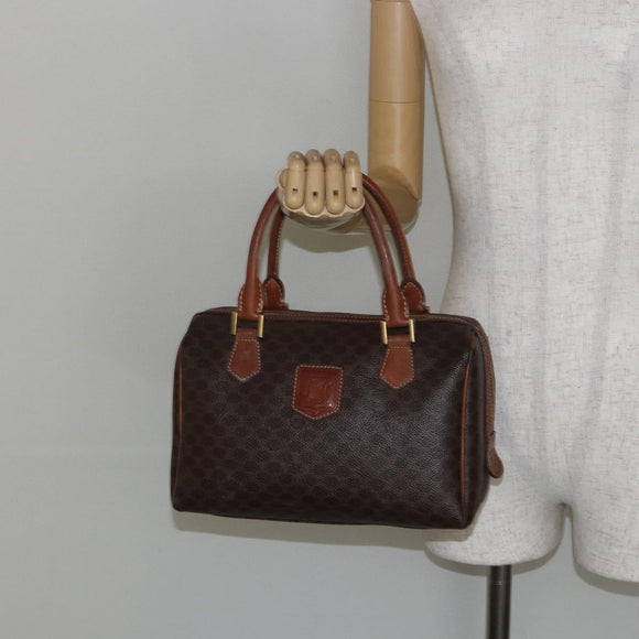 CELINE Macadam Canvas Hand Bag PVC Leather Brown Gold Auth 144603