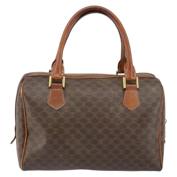 CELINE Macadam Canvas Hand Bag PVC Leather Brown Gold Auth 144603