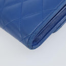 CHANEL Matelasse Long Wallet Lamb Skin Blue Silver CC Auth 144604-15